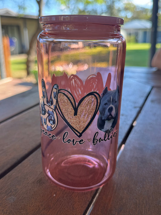 Pink jelly tumbler peace love bully